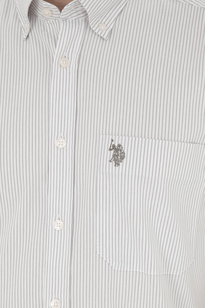 Erkek Gri Çizgili Beyaz Kısa Kollu Gömlek - 50288666008