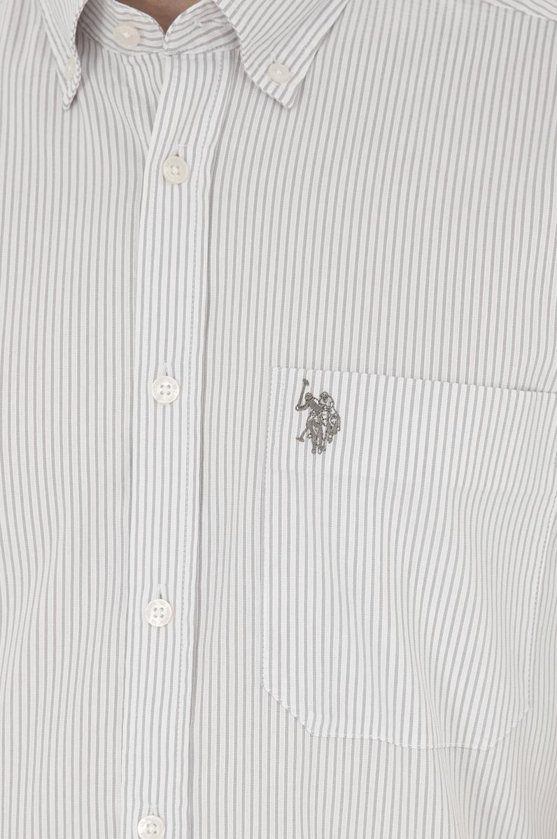 Erkek Gri Çizgili Beyaz Kısa Kollu Gömlek