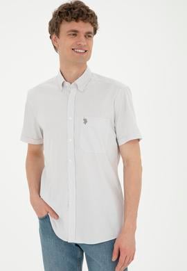 Erkek Gri Çizgili Beyaz Kısa Kollu Gömlek - 50288666008