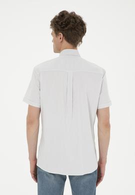 Erkek Gri Çizgili Beyaz Kısa Kollu Gömlek - 50288666008