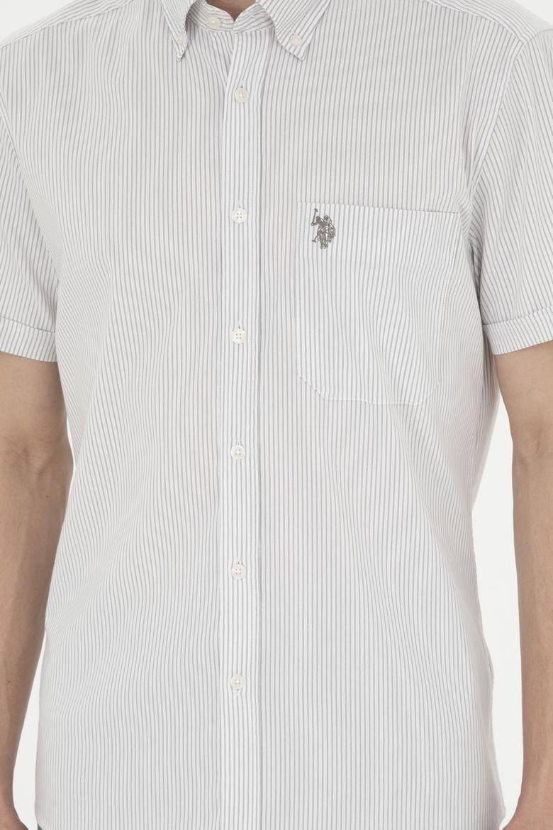 Erkek Gri Çizgili Beyaz Kısa Kollu Gömlek - 50288666008