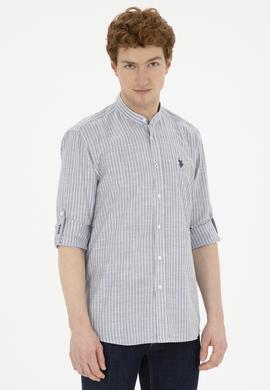 Erkek Hakim Yaka Çizgili Gri Gömlek - 50288924016