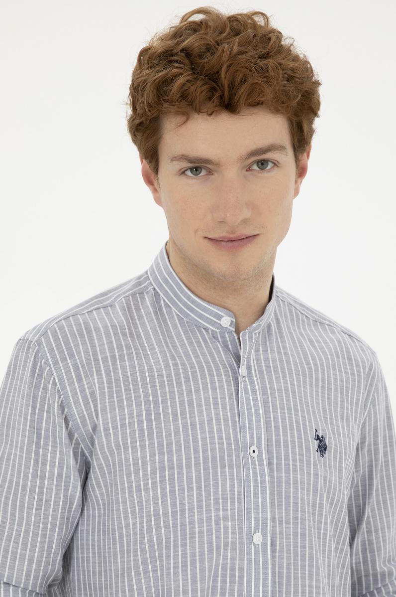 Erkek Hakim Yaka Çizgili Gri Gömlek