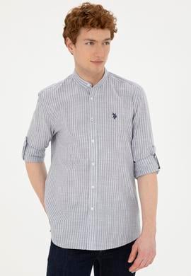 Erkek Hakim Yaka Çizgili Gri Gömlek - 50288924016