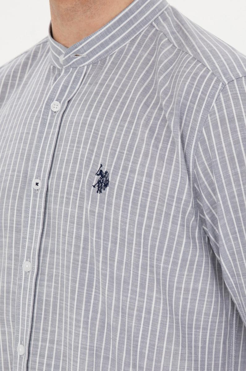 Erkek Hakim Yaka Çizgili Gri Gömlek
