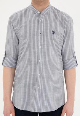 Erkek Hakim Yaka Çizgili Gri Gömlek - 50288924016