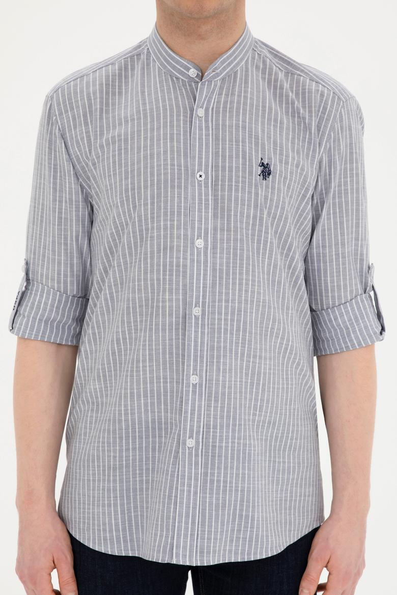 Erkek Hakim Yaka Çizgili Gri Gömlek - 50288924016