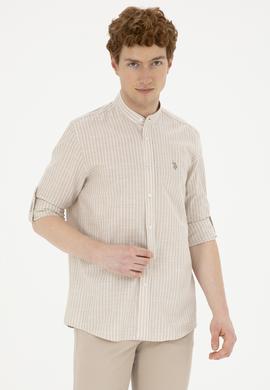 Erkek Hakim Yaka Çizgili Haki Gömlek - 50288924023