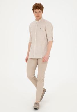 Erkek Hakim Yaka Çizgili Haki Gömlek - 50288924023