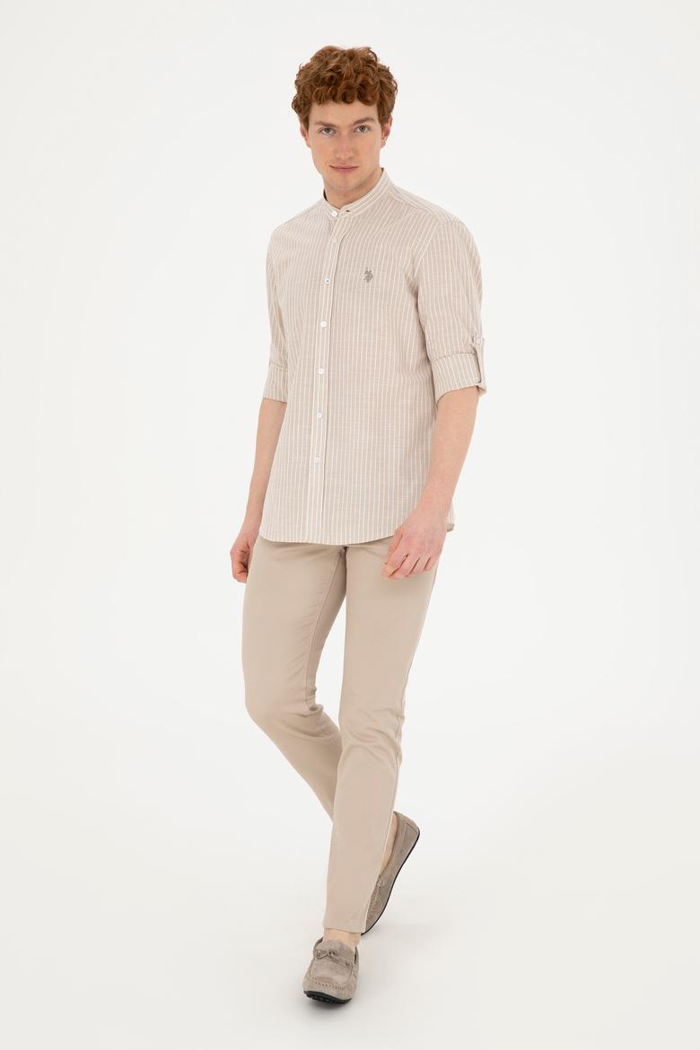 Erkek Hakim Yaka Çizgili Haki Gömlek - 50288924023
