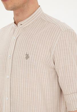 Erkek Hakim Yaka Çizgili Haki Gömlek - 50288924023
