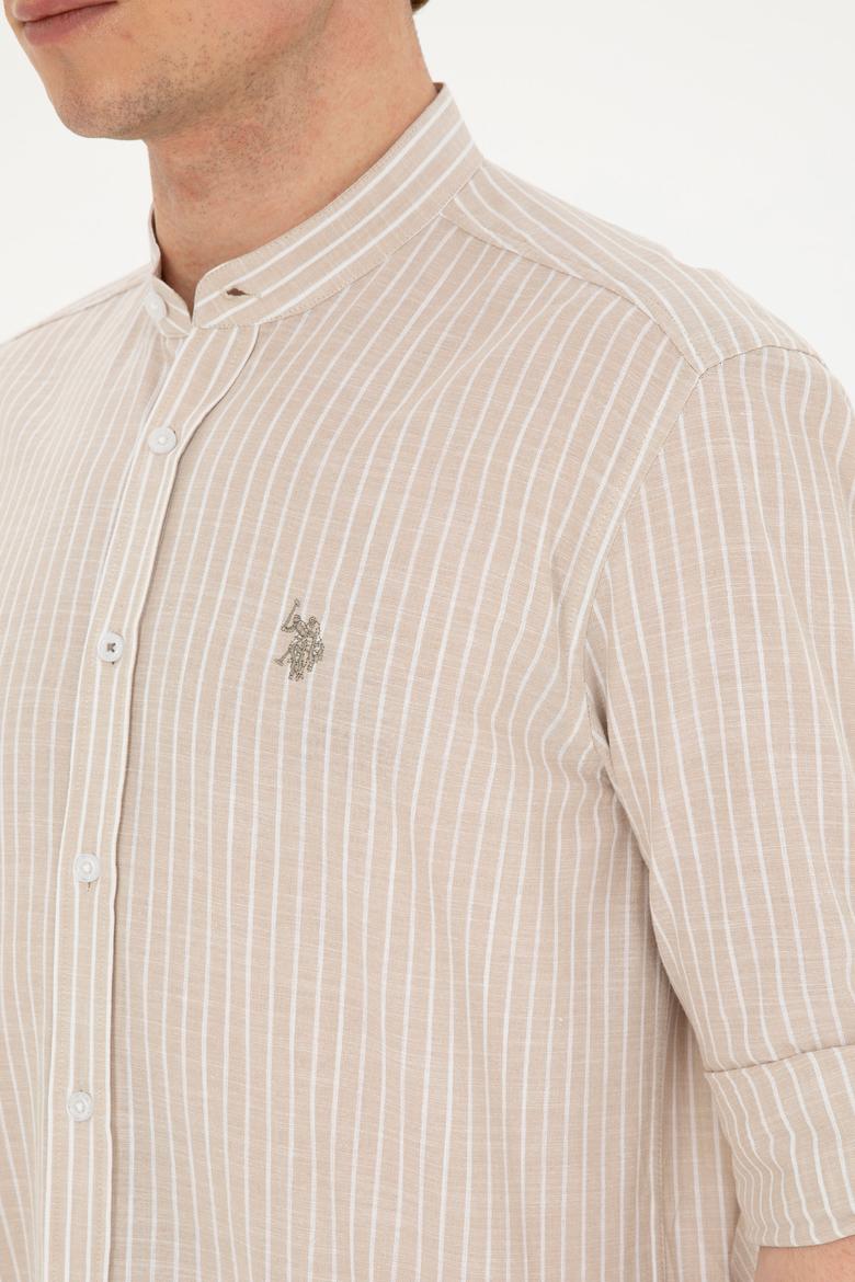 Erkek Hakim Yaka Çizgili Haki Gömlek - 50288924023