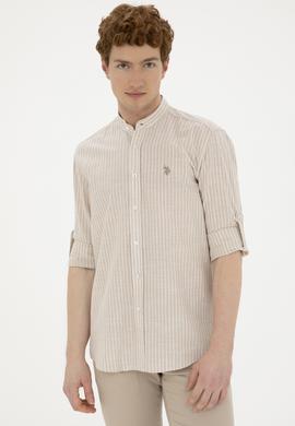 Erkek Hakim Yaka Çizgili Haki Gömlek - 50288924023