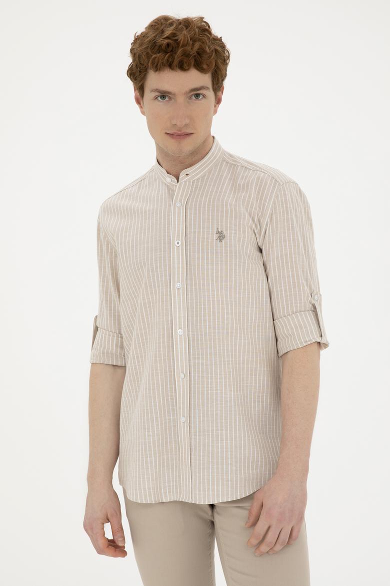 Erkek Hakim Yaka Çizgili Haki Gömlek - 50288924023