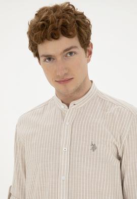 Erkek Hakim Yaka Çizgili Haki Gömlek - 50288924023