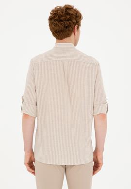 Erkek Hakim Yaka Çizgili Haki Gömlek - 50288924023