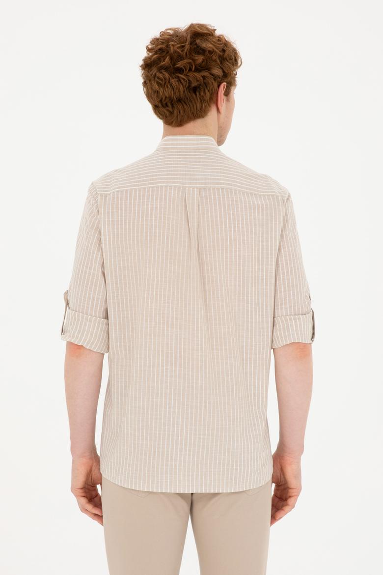 Erkek Hakim Yaka Çizgili Haki Gömlek - 50288924023