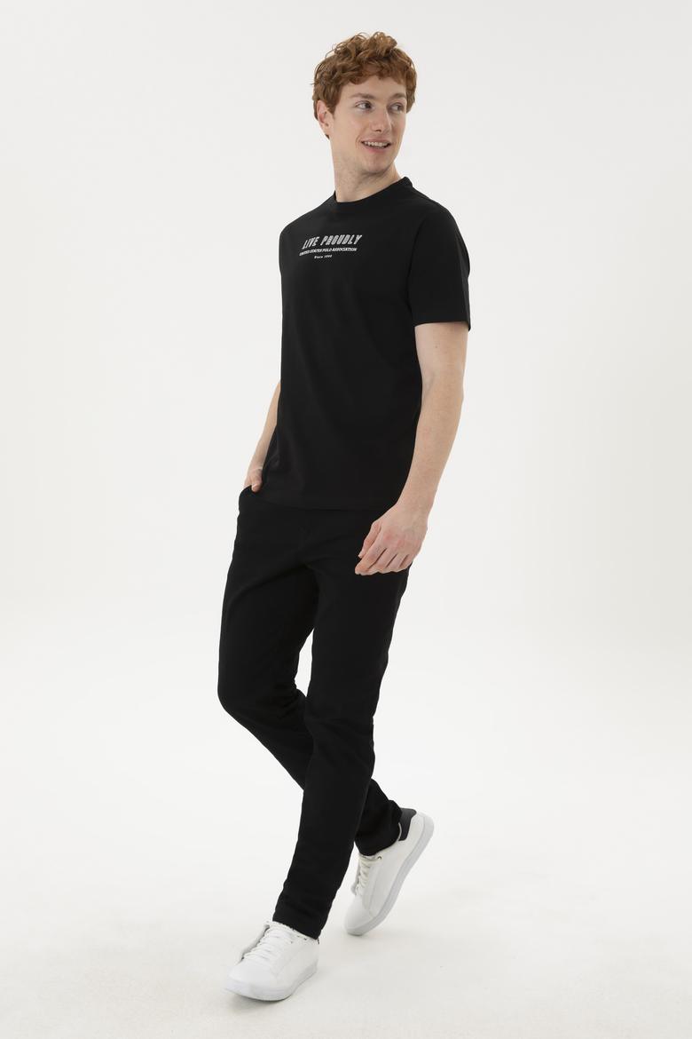 Erkek Regular Fit Bisiklet Yaka Siyah Tişört - 50287065027