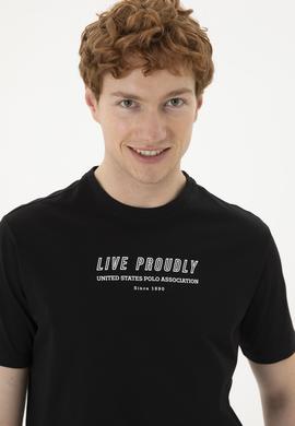 Erkek Regular Fit Bisiklet Yaka Siyah Tişört - 50287065027