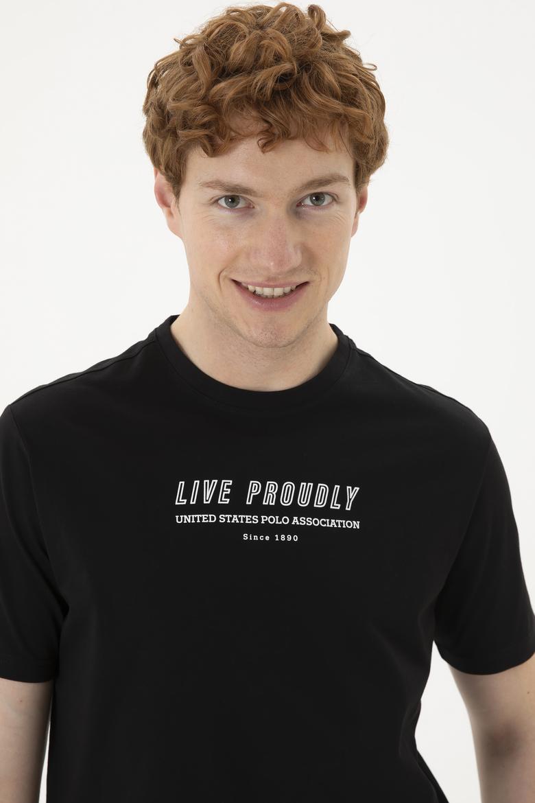 Erkek Regular Fit Bisiklet Yaka Siyah Tişört - 50287065027