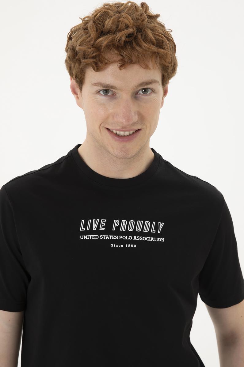 Erkek Regular Fit Bisiklet Yaka Siyah Tişört