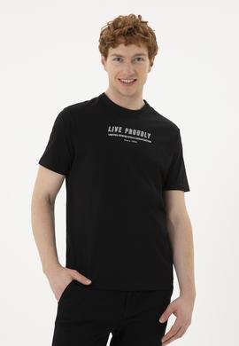 Erkek Regular Fit Bisiklet Yaka Siyah Tişört - 50287065027