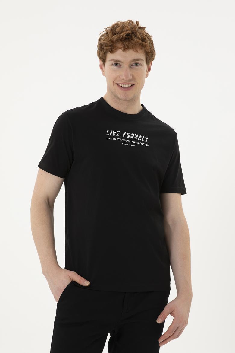 Erkek Regular Fit Bisiklet Yaka Siyah Tişört - 50287065027