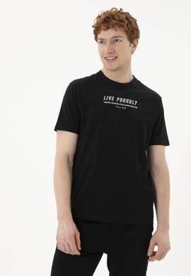 Erkek Regular Fit Bisiklet Yaka Siyah Tişört - 50287065027