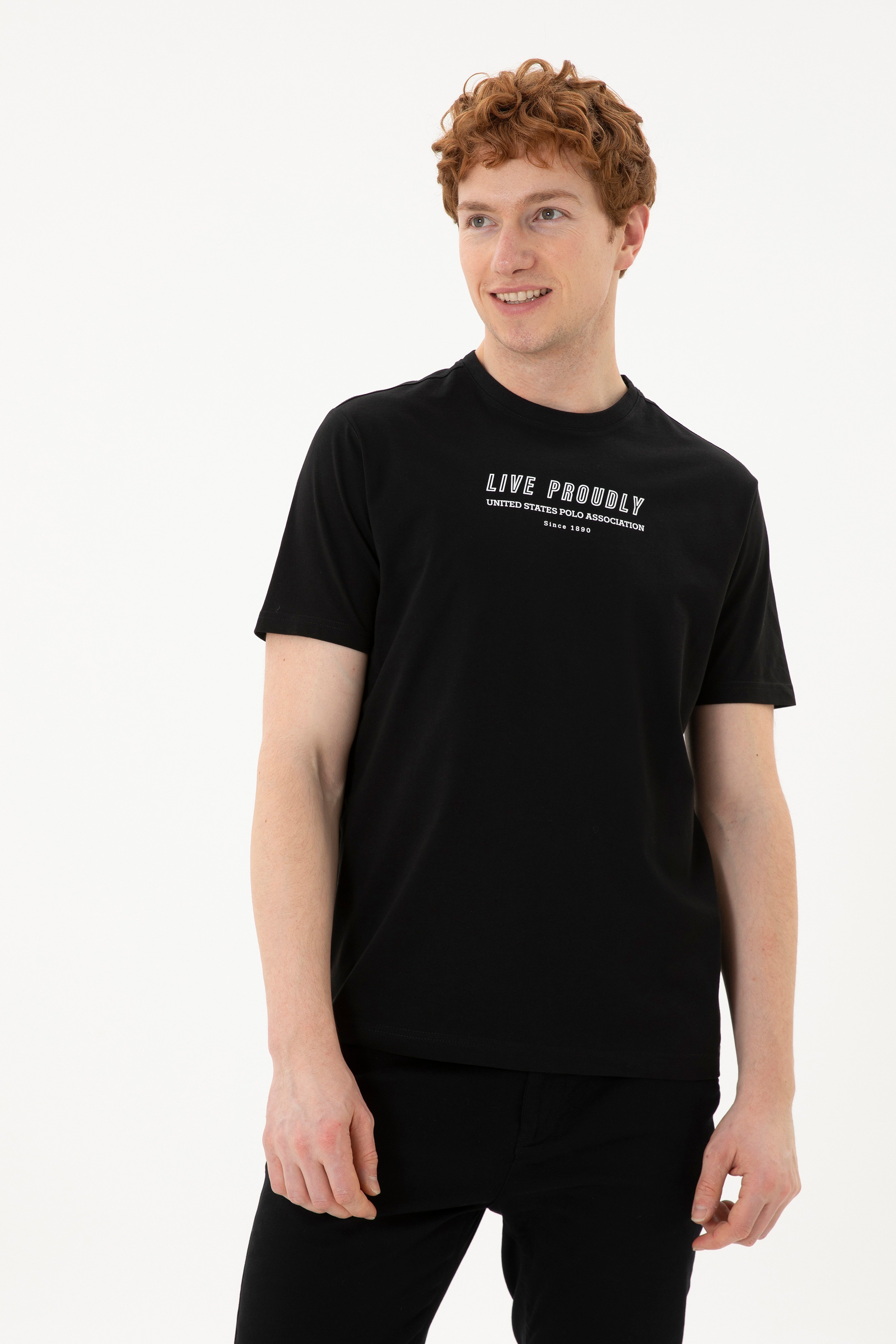 Erkek Regular Fit Bisiklet Yaka Siyah Tişört - Image 1