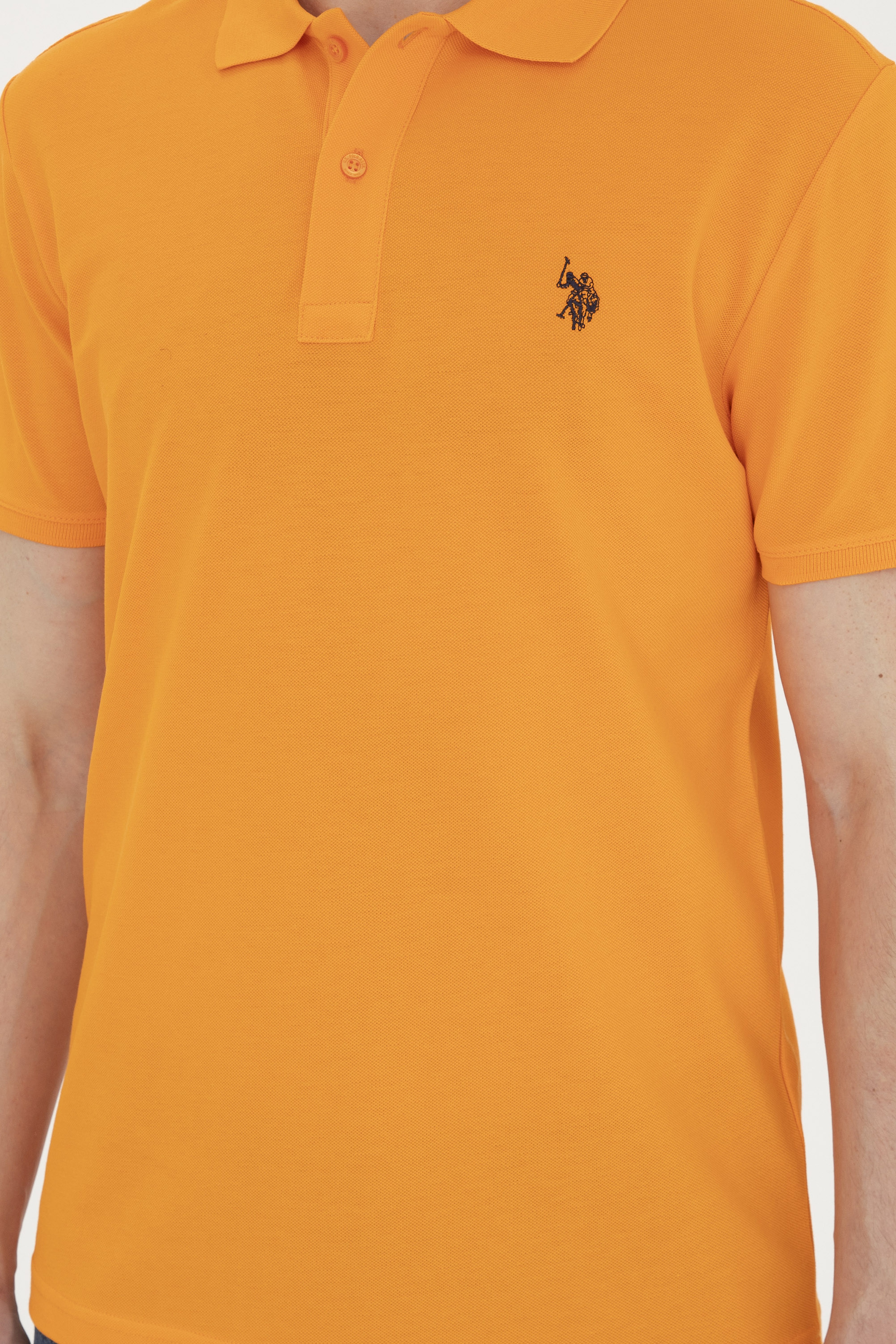 Erkek Slim Fit Polo Yaka Turuncu Basic Tişört