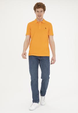 Erkek Slim Fit Polo Yaka Turuncu Basic Tişört - 50279573241