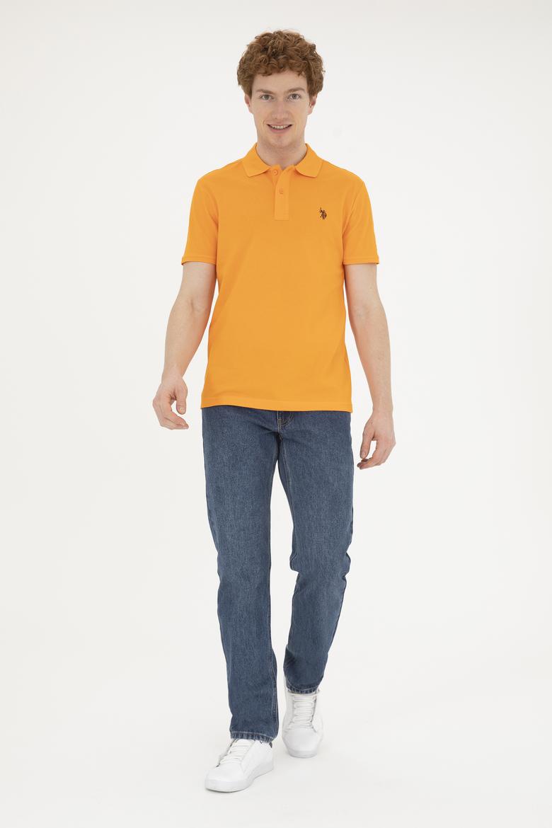 Erkek Slim Fit Polo Yaka Turuncu Basic Tişört - 50279573241