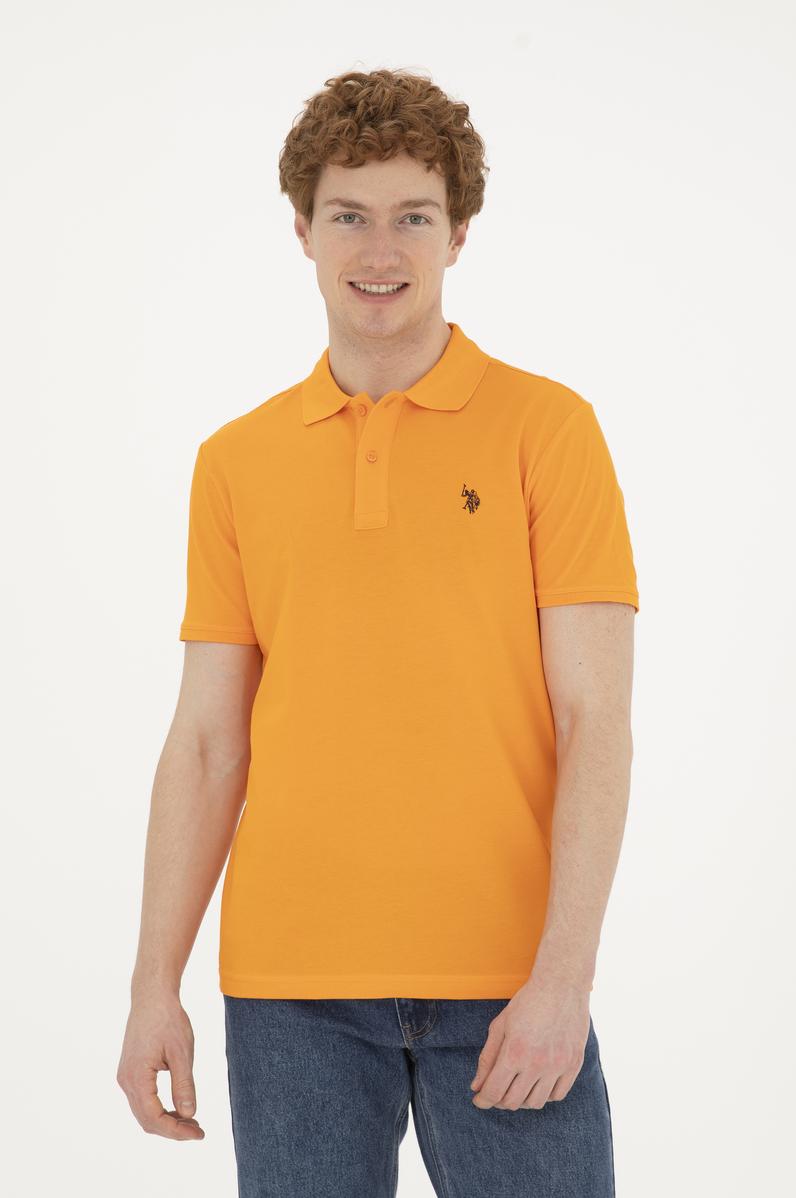 Erkek Slim Fit Polo Yaka Turuncu Basic Tişört
