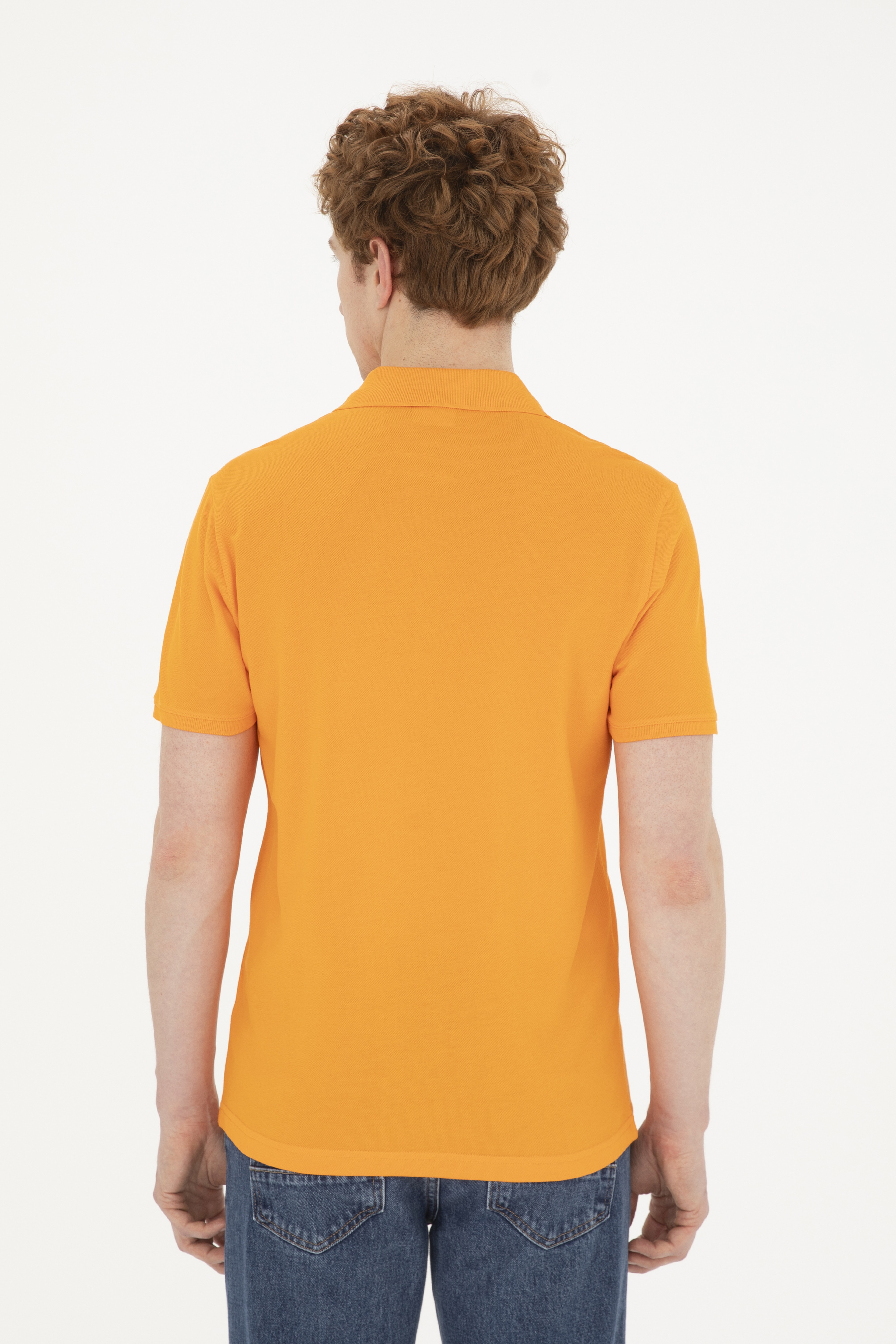 Erkek Slim Fit Polo Yaka Turuncu Basic Tişört
