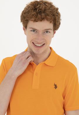 Erkek Slim Fit Polo Yaka Turuncu Basic Tişört - 50279573241