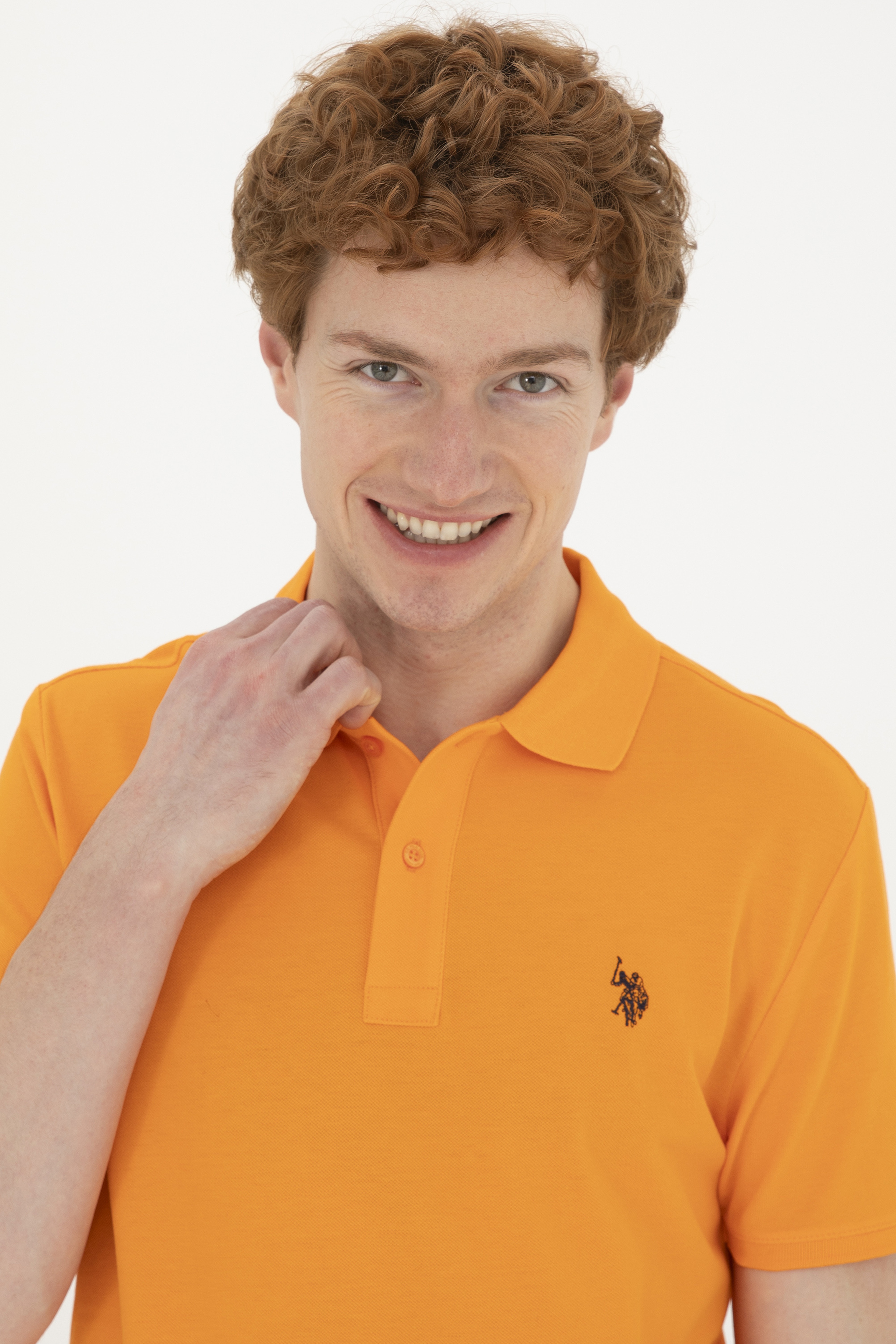 Erkek Slim Fit Polo Yaka Turuncu Basic Tişört