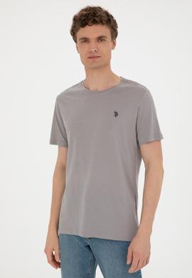 Erkek Regular Fit Bisiklet Yaka Koyu Gri Basic Tişört - 50279575129