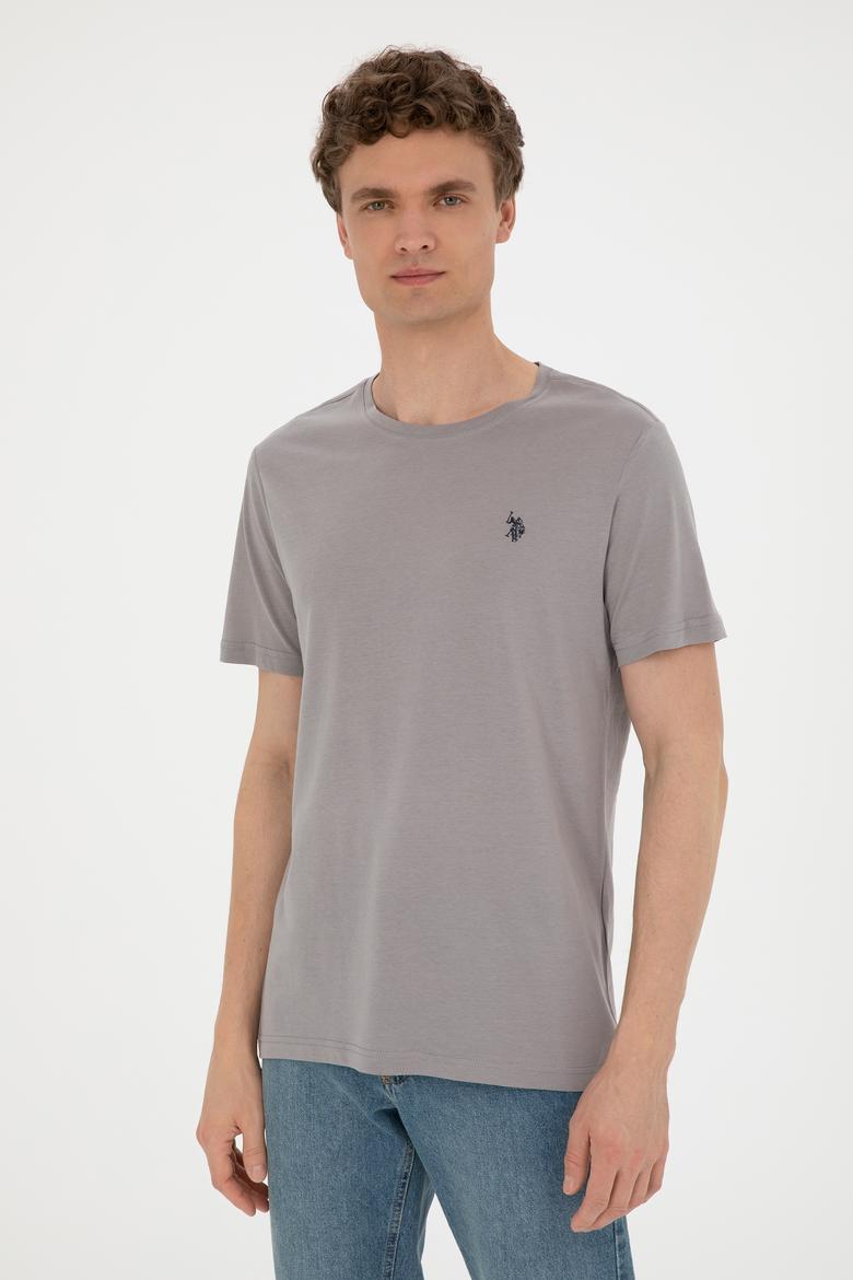 Erkek Regular Fit Bisiklet Yaka Koyu Gri Basic Tişört - 50279575129