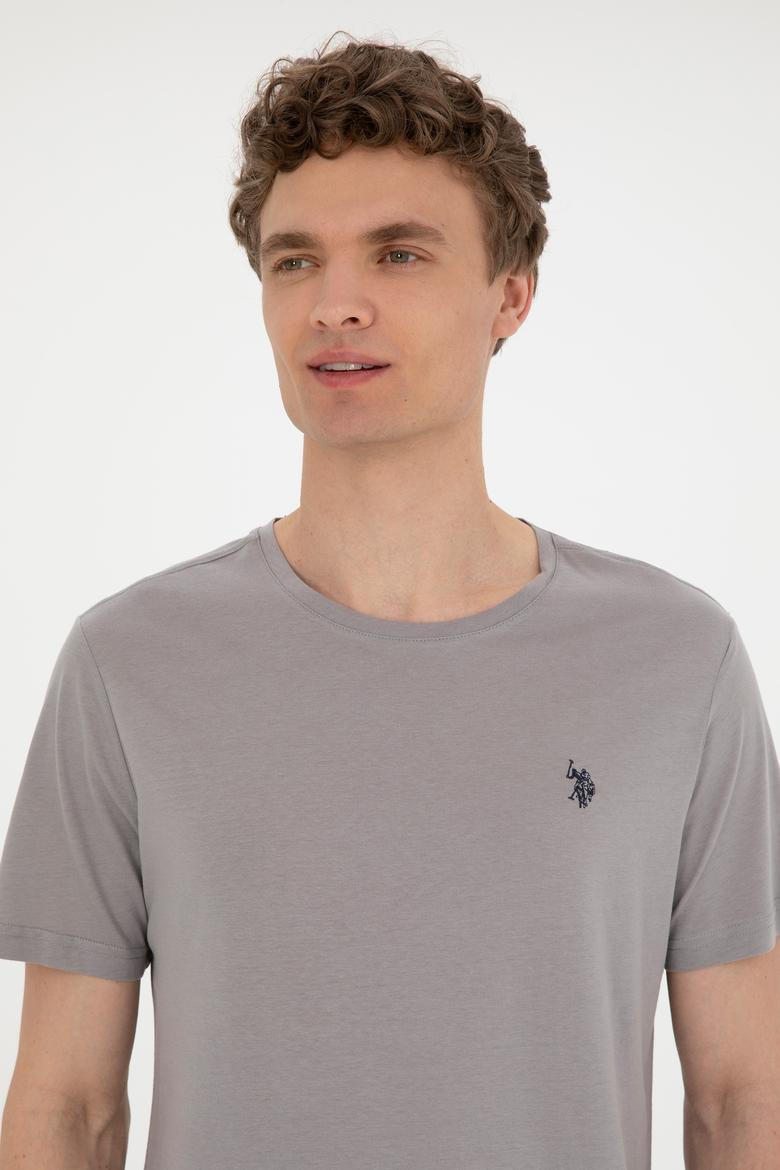 Erkek Regular Fit Bisiklet Yaka Koyu Gri Basic Tişört - 50279575129