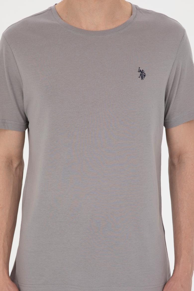 Erkek Regular Fit Bisiklet Yaka Koyu Gri Basic Tişört - 50279575129