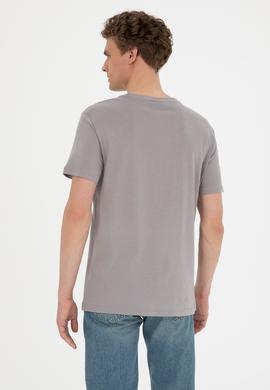 Erkek Regular Fit Bisiklet Yaka Koyu Gri Basic Tişört - 50279575129