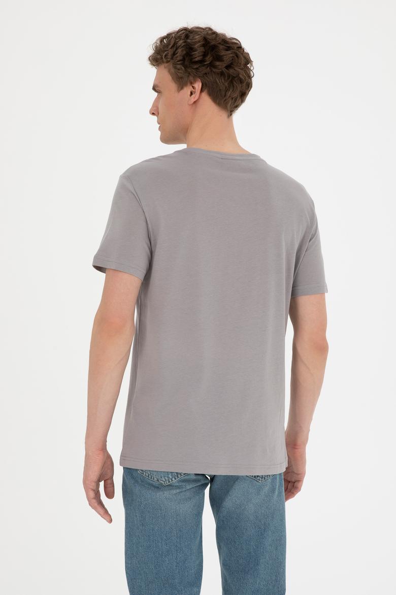 Erkek Regular Fit Bisiklet Yaka Koyu Gri Basic Tişört - 50279575129