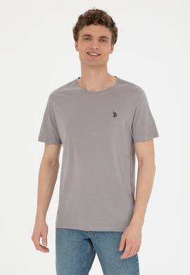 Erkek Regular Fit Bisiklet Yaka Koyu Gri Basic Tişört - 50279575129