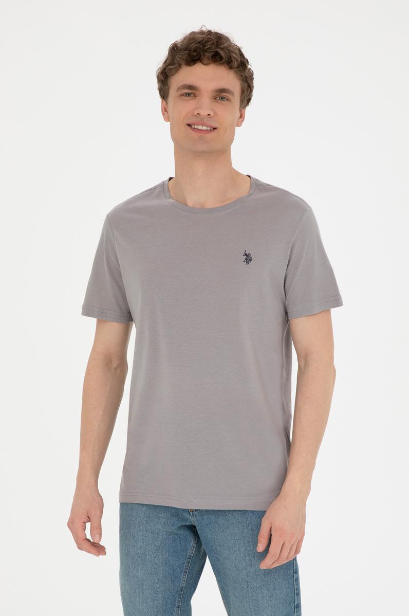 Erkek Regular Fit Bisiklet Yaka Koyu Gri Basic Tişört