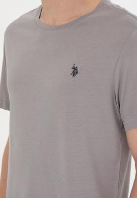 Erkek Regular Fit Bisiklet Yaka Koyu Gri Basic Tişört - 50279575129