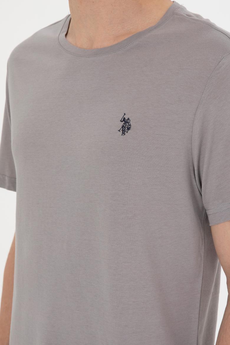 Erkek Regular Fit Bisiklet Yaka Koyu Gri Basic Tişört - 50279575129