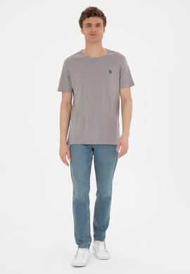 Erkek Regular Fit Bisiklet Yaka Koyu Gri Basic Tişört - 50279575129