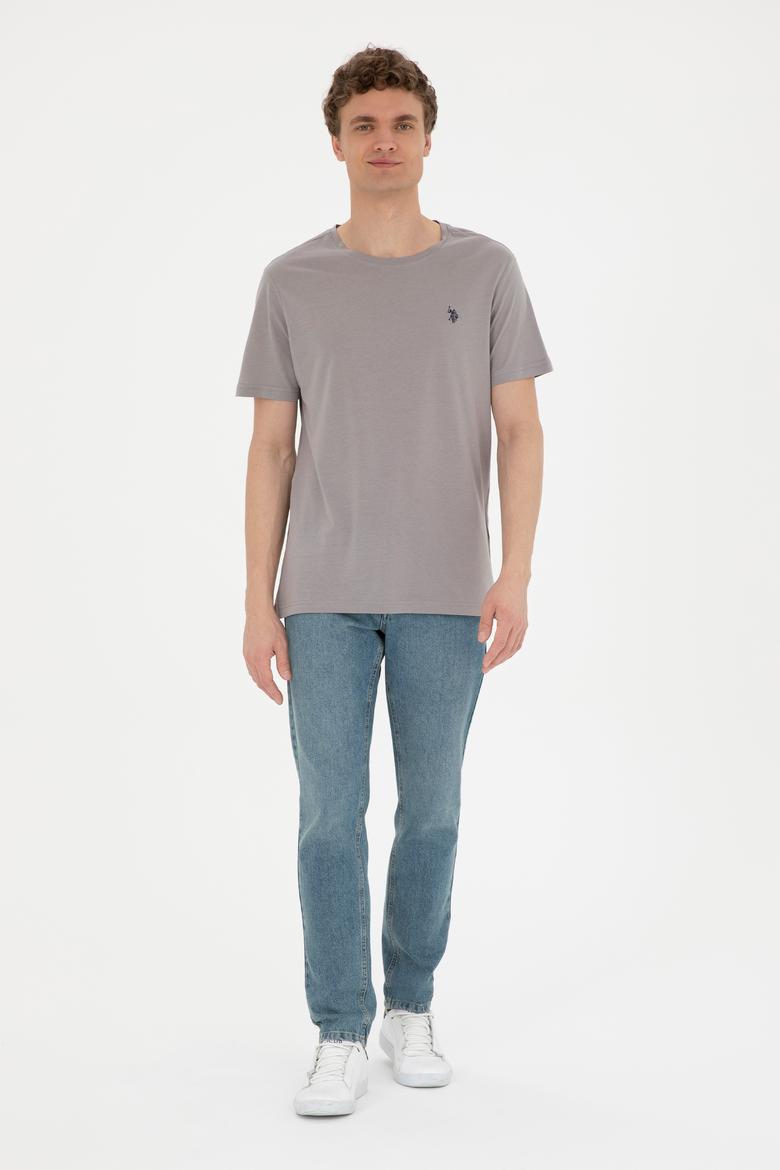 Erkek Regular Fit Bisiklet Yaka Koyu Gri Basic Tişört - 50279575129