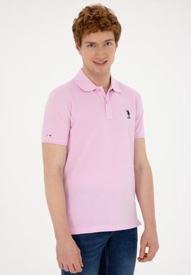 Erkek Slim Fit Polo Yaka Pembe Basic Tişört - 50279613167