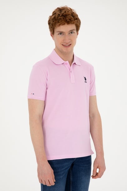 Erkek Slim Fit Polo Yaka Pembe Basic Tişört